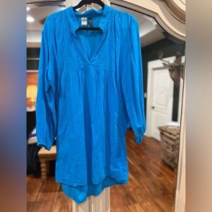100% Cotton Lauren by Ralph Lauren Bright Blue Peasant Dress